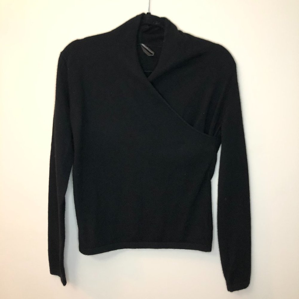 Isda & Co Cashmere black high neck wrap surplice M